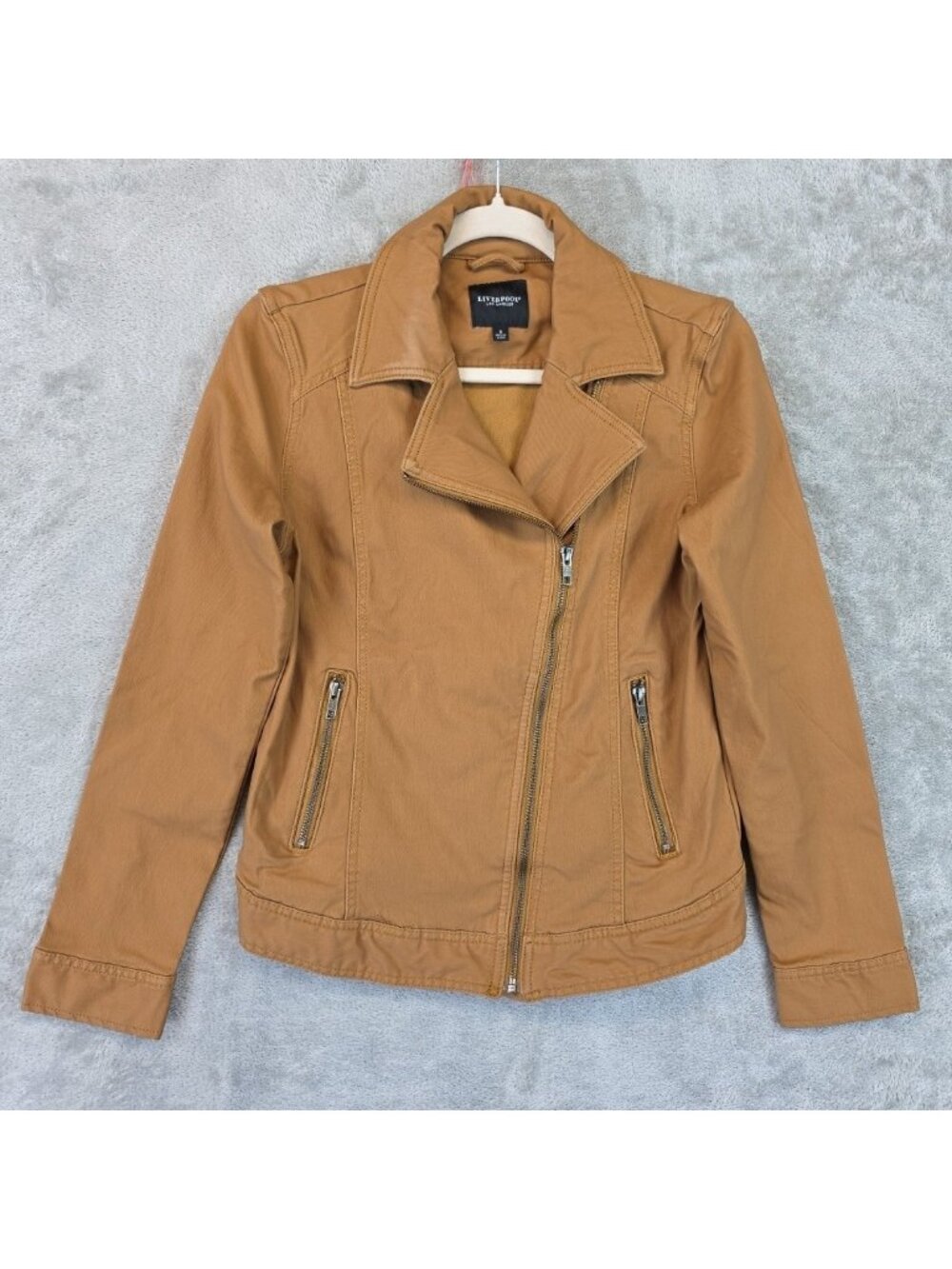 Liverpool Jacket Womens Small Tuscan Yellow Stretch Twill Moto Zip Pockets Biker